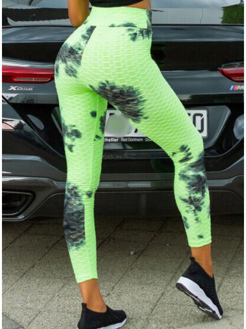 Alakformáló PUSH UP neonzöld mintás fitness leggings