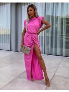 Exkluzív lezser vállú sliccelt pink maxi ruha