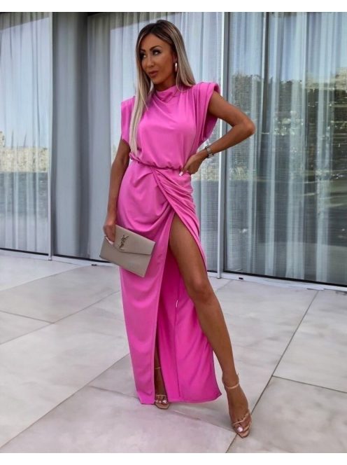 Exkluzív lezser vállú sliccelt pink maxi ruha