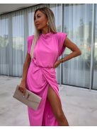 Exkluzív lezser vállú sliccelt pink maxi ruha