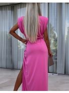 Exkluzív lezser vállú sliccelt pink maxi ruha