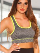  Trendi szürke-sárga pamut fitness crop top / felső