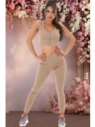 2 részes cappuccino színű fitness együttes Top + leggings / cicanadrág