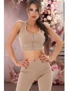 2 részes cappuccino színű fitness együttes Top + leggings / cicanadrág