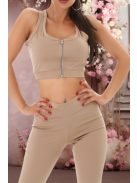 2 részes cappuccino színű fitness együttes Top + leggings / cicanadrág