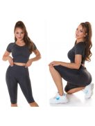 2 részes fekete alakformáló fitness együttes Top + leggings