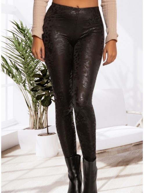 Fényes leopárd mintás műbőr leggings