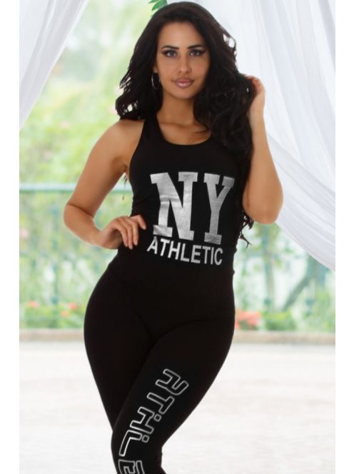 2 részes fitness szett nyomott ezüst felirattal Top + leggings / cicanadrág