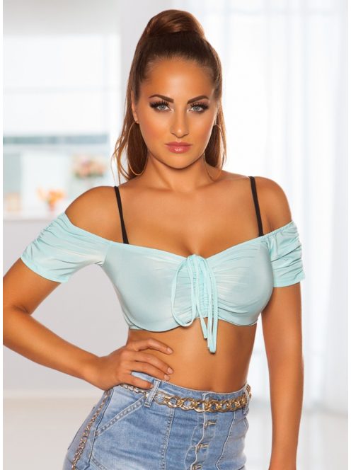 Szexi menta húzott rövid ujjú crop top / felső