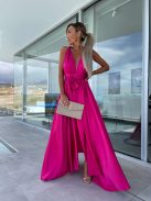 Exkluzív pink Infinity sliccelt szatén maxi ruha